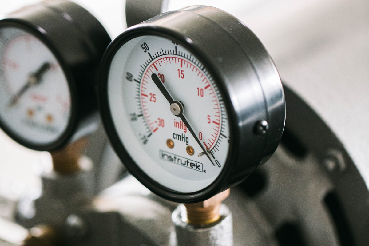 Close-up of a pressure gauge on industrial machinery